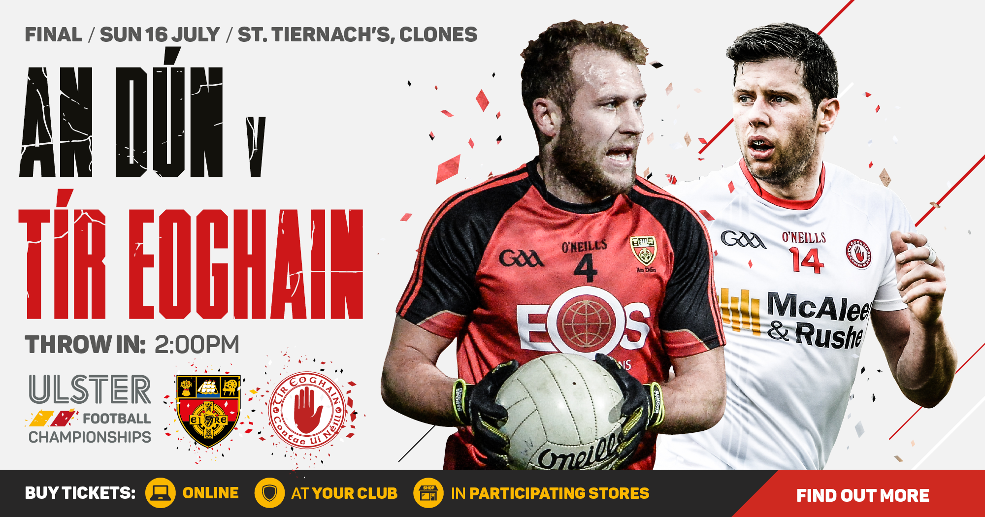 Down v Tyrone Ulster Final 16th July – Please note that this is an all Ticket Game